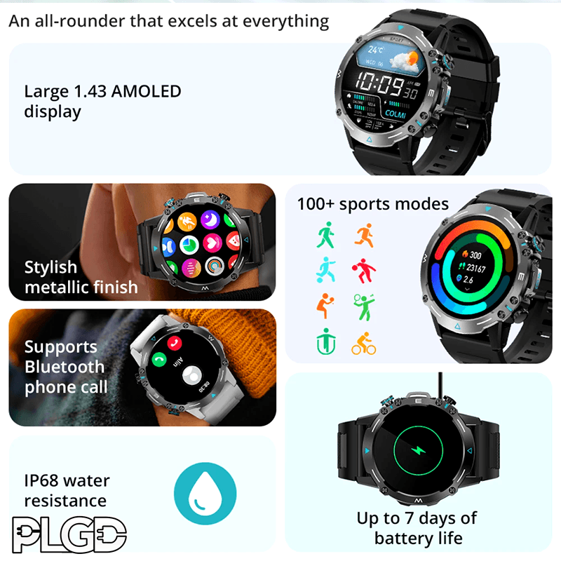 PLGD "SERIES S" SMARTWATCH + FREE EXTRA STRAP [SILVER] - PLGD